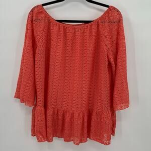 Signature Studio Womens XL Blouse Coral Coverup Lace Shell Ruffle Feminine Fairy